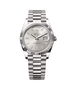 Rolex Day-Date President 40mm White Gold Silver Diamond Baguette Dial - 228239