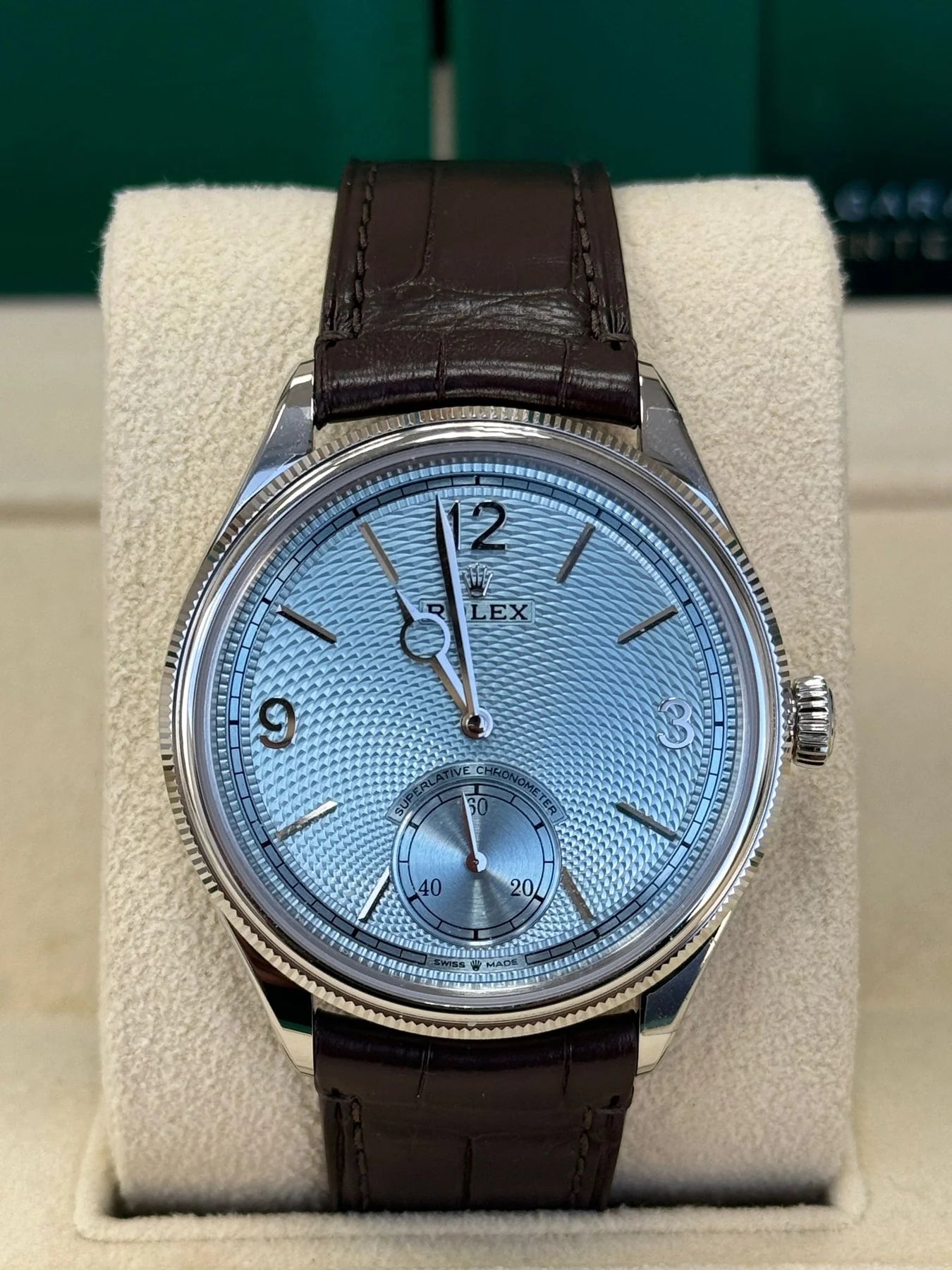 Rolex 1908 Platinum Ice Blue Dial Brown Alligator Strap - 52506-0002 - Image 2