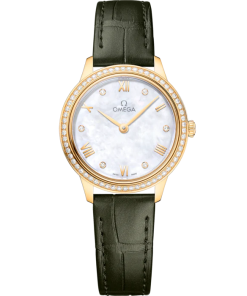 Omega De Ville Prestige 27.5mm White Dial with Diamonds 18k Yellow Gold Strap 434.58.28.60.55.002