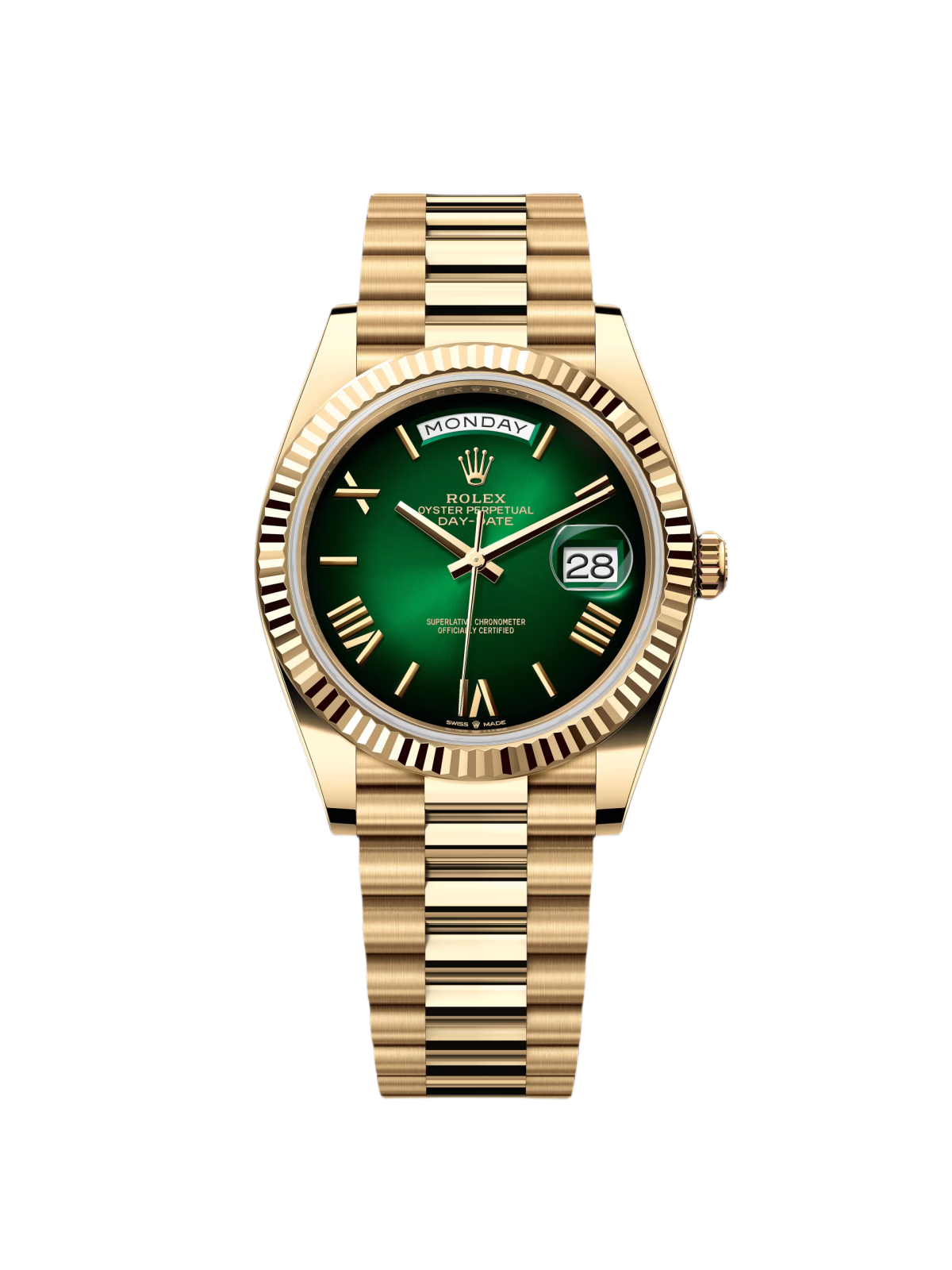 Rolex Yellow Gold President Day Date 40mm Green Roman Ombre Dial - 228238