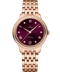 Omega De Ville Prestige 34mm Red Dial with Diamonds Sedna�?18k Rose Gold Bracelet 434.55.34.20.61.001