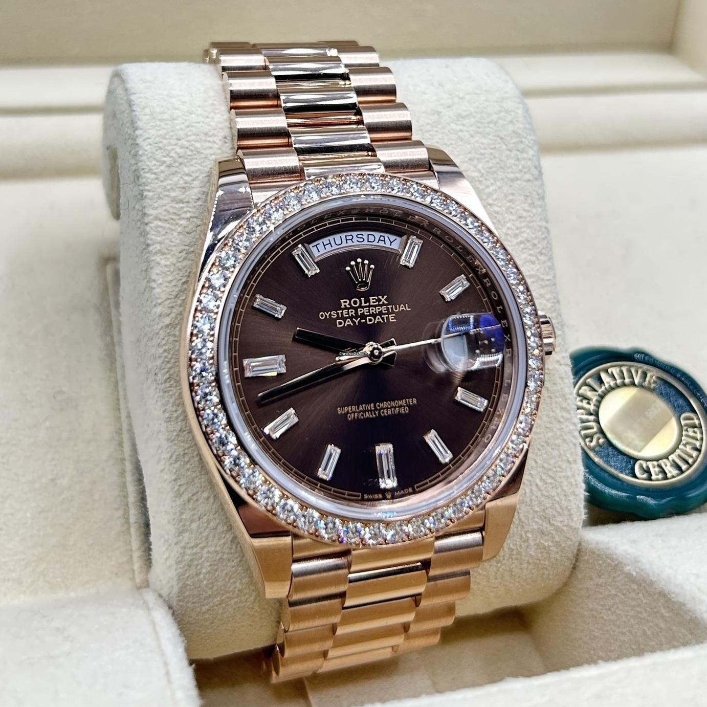 Rolex Day-Date 40mm Chocolate Baguette Diamond Dial Diamond Bezel Dial Watch 228345RBR - Image 6