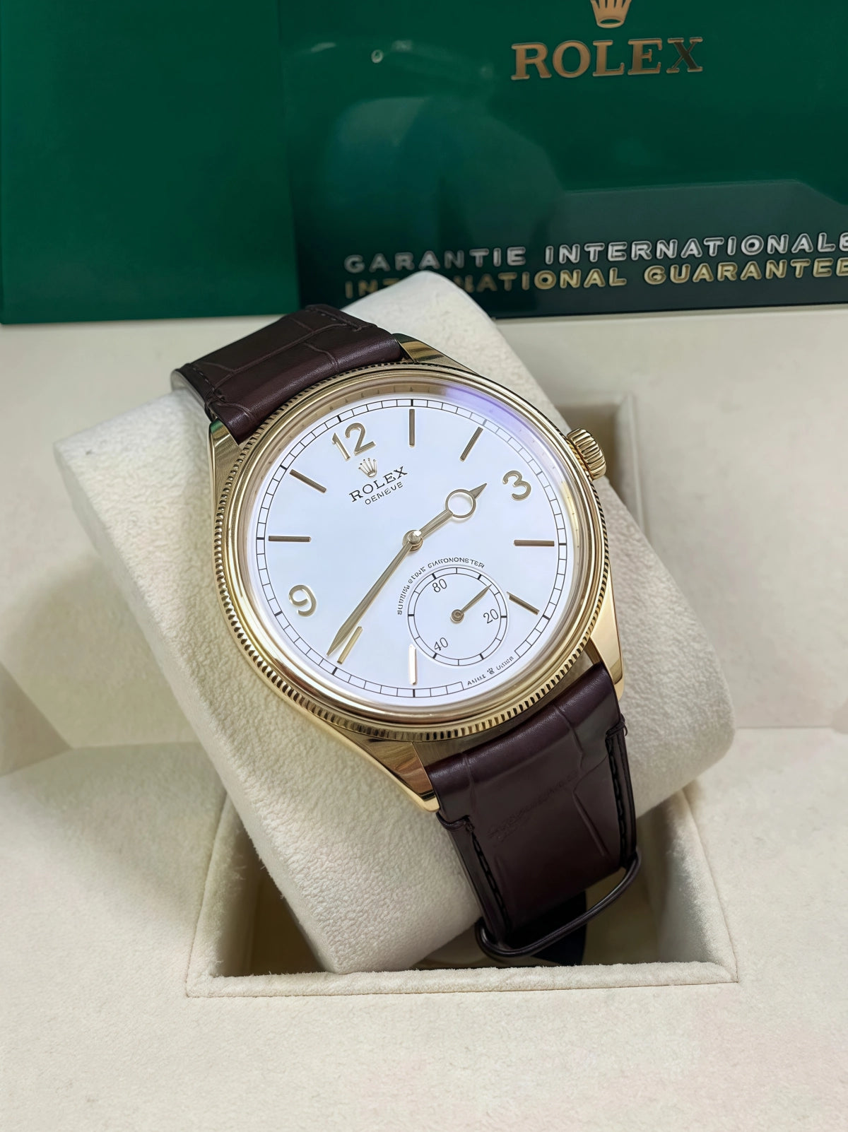Rolex 1908 Yellow Gold White Dial Brown Alligator Strap - 52508-0006 - Image 2
