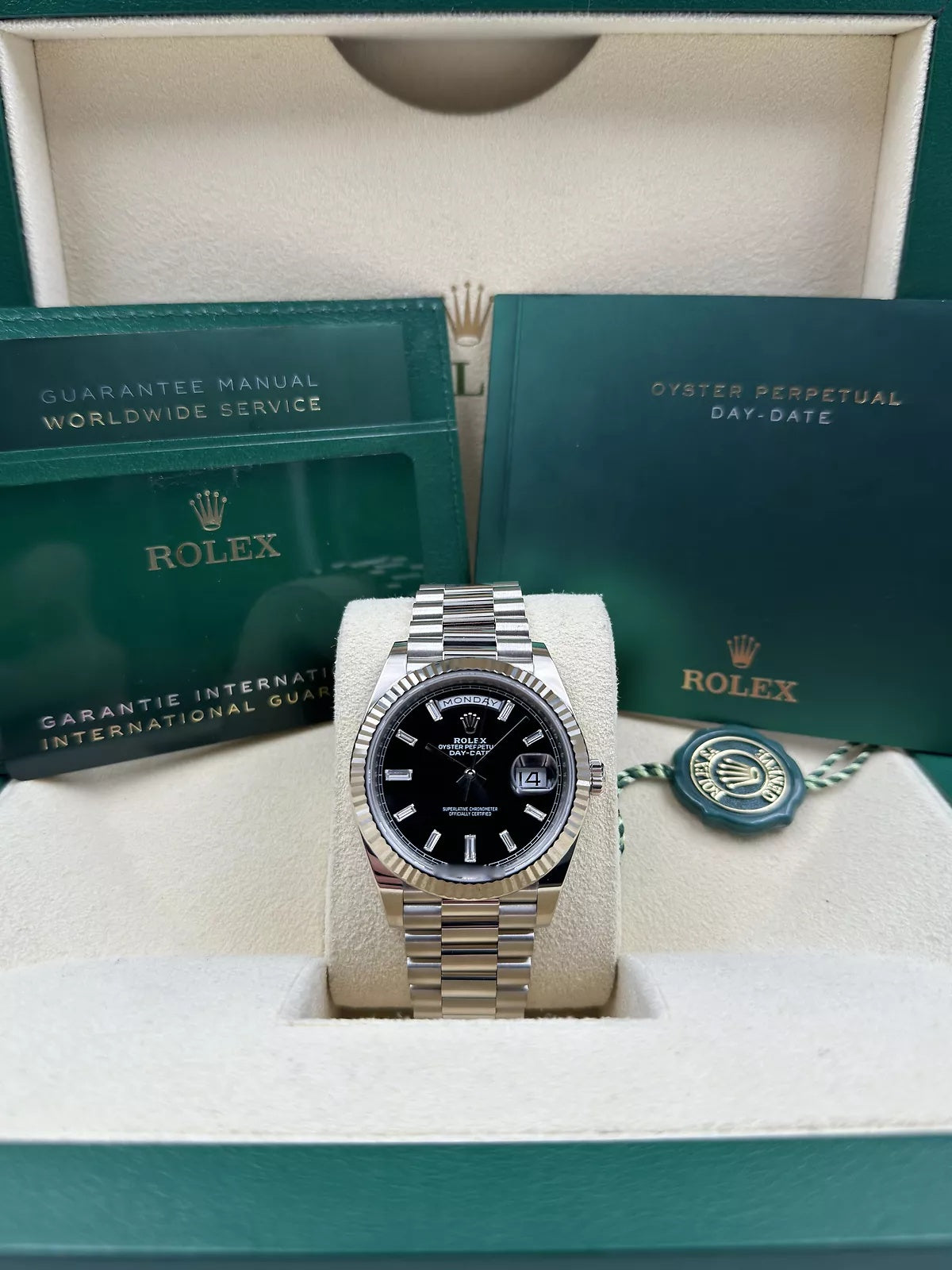 Rolex Day-Date President 40mm White Gold Black Diamond Baguette Dial - 228239 - Image 4