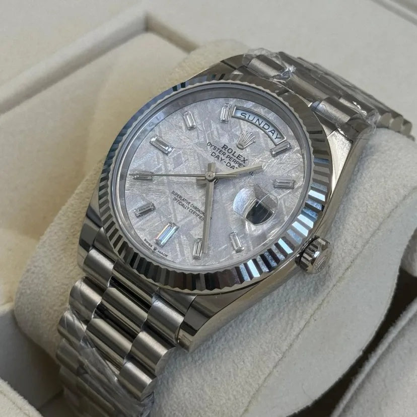 Rolex Day-Date President 40mm Platinum Meteorite Diamond Baguette Dial - 228236 - Image 4