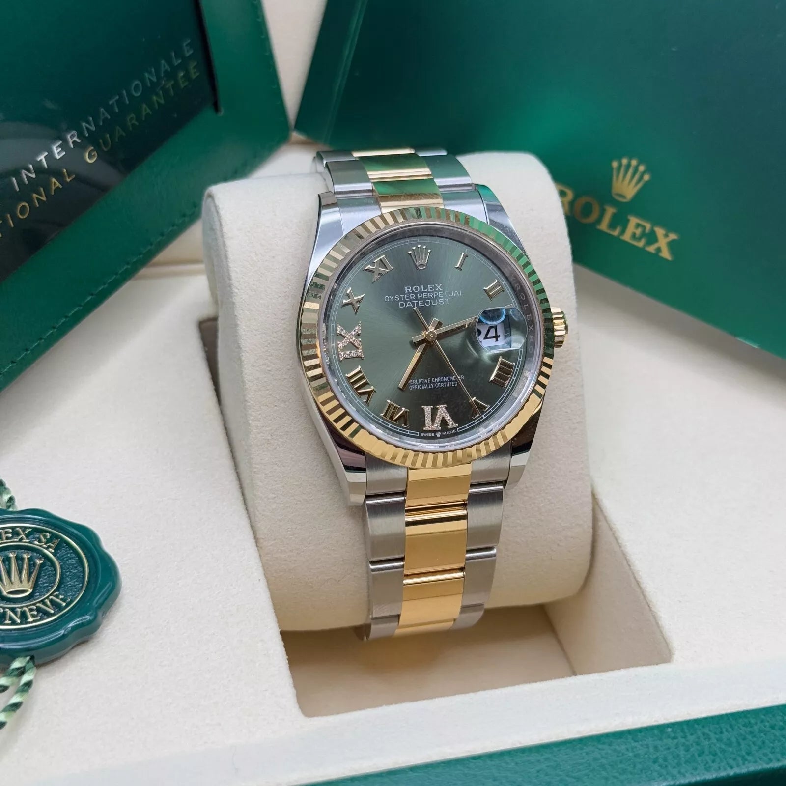 Rolex Datejust 36mm 126233 Olive-green Roman Diamond Dial Two-Tone Jubilee Bracelet - Image 9