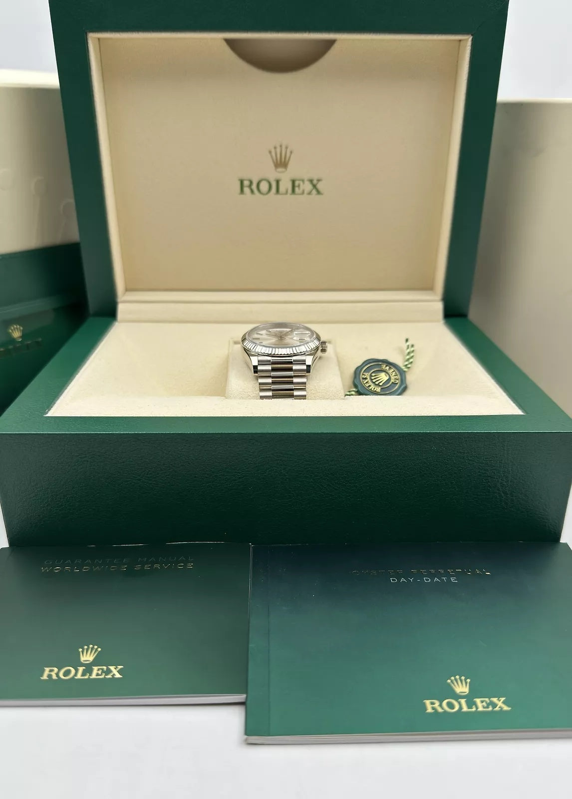 Rolex Day-Date President 40mm White Gold Silver Diamond Baguette Dial - 228239 - Image 7