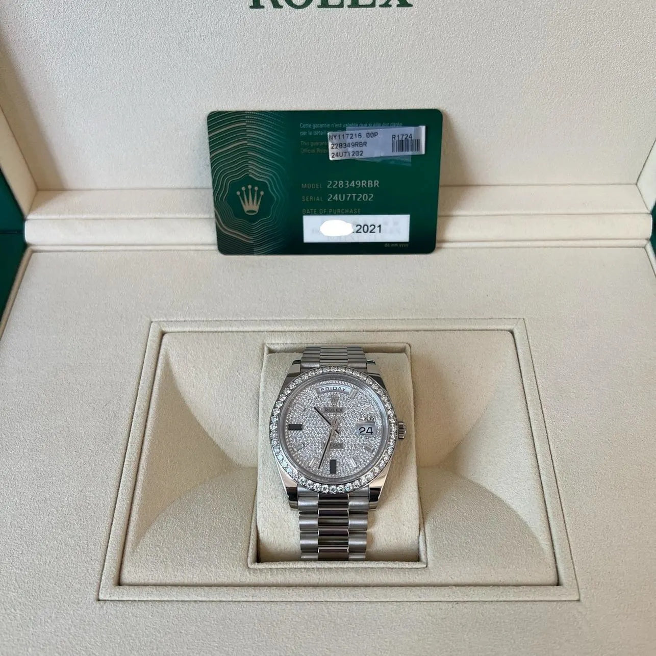 Rolex 228349RBR-0036 Day-Date 40mm 18k White Gold Paved With Diamonds Watch - Image 8