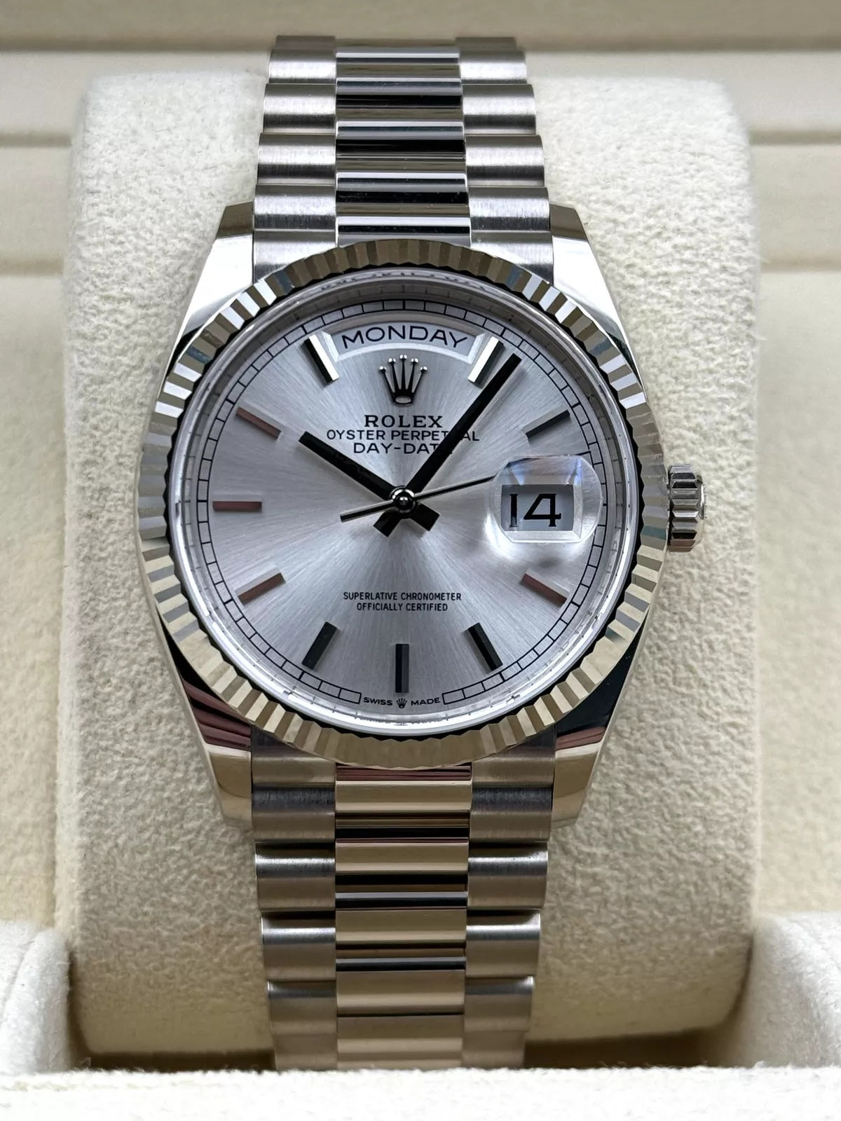 Rolex Day-Date President 40mm White Gold Silver Diamond Baguette Dial - 228239 - Image 2