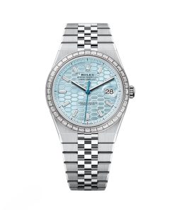 Rolex Land-Dweller 127386TBR-0001 Blue Honeycomb Dial Diamond Platinum Jubilee Bracelet 40mm