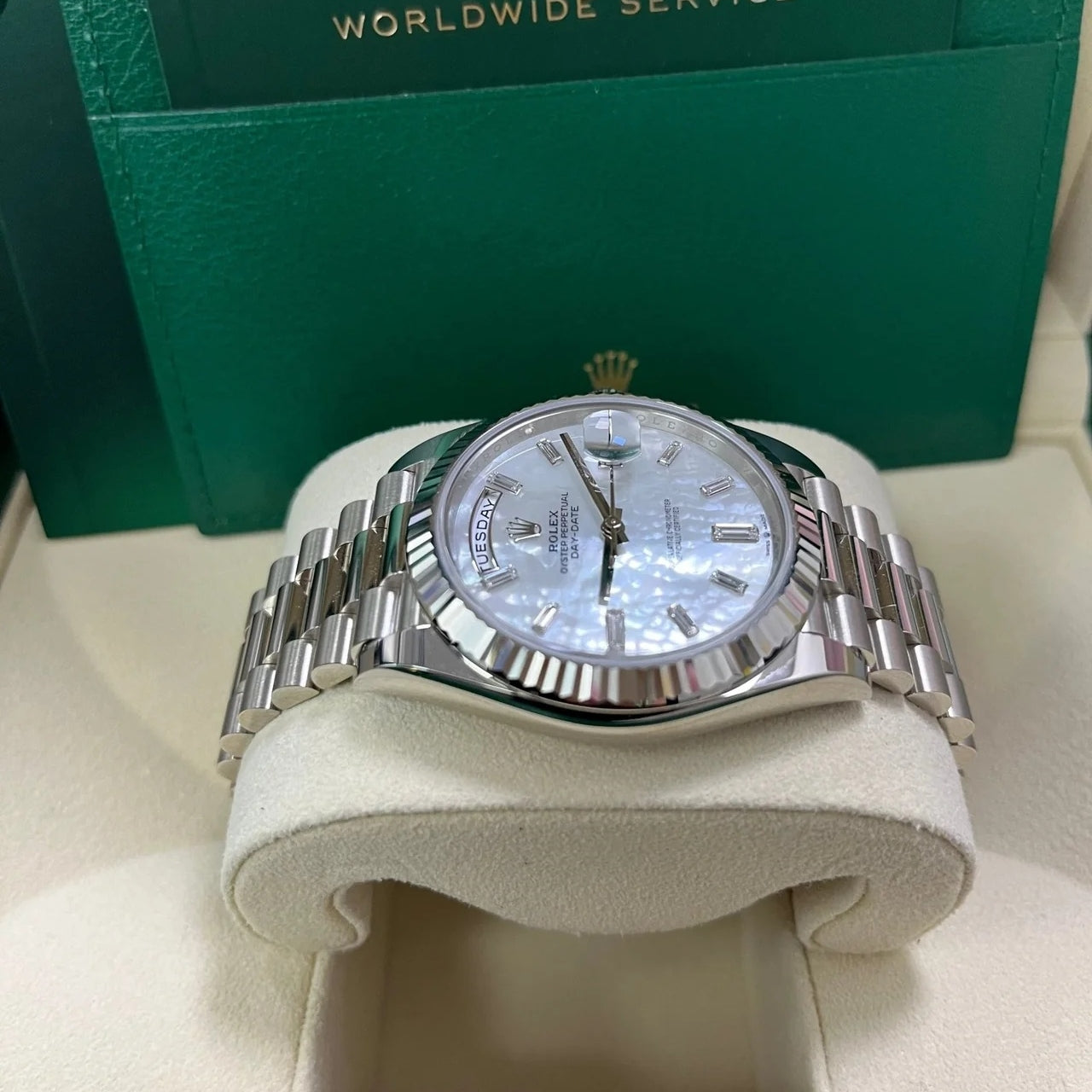 Rolex Day-Date President 40mm White Gold Mother of Pearl Diamond Baguette Dial - 228239 - Image 6