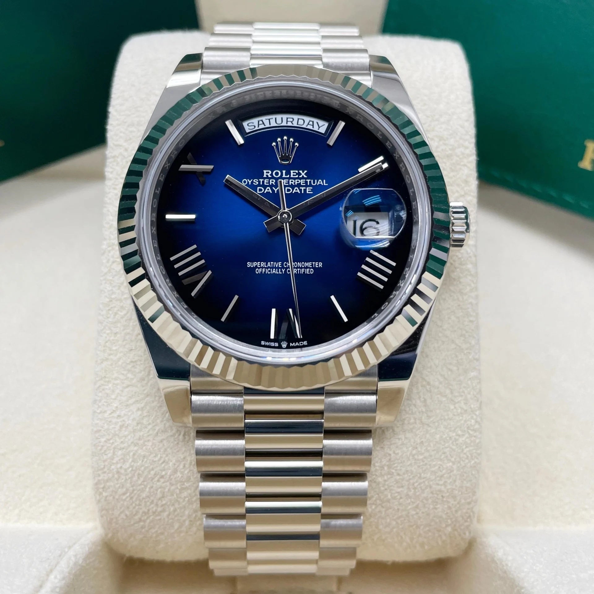 Rolex Day-Date President 40mm White Gold Blue Roman Ombre Dial - 228239 - Image 3
