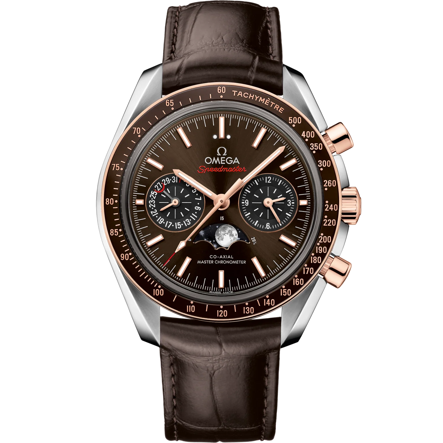 Omega Speedmaster Moonphase Brown Dial 44.25mm Stainless Steel Sedna�?gold Strap 304.23.44.52.13.001