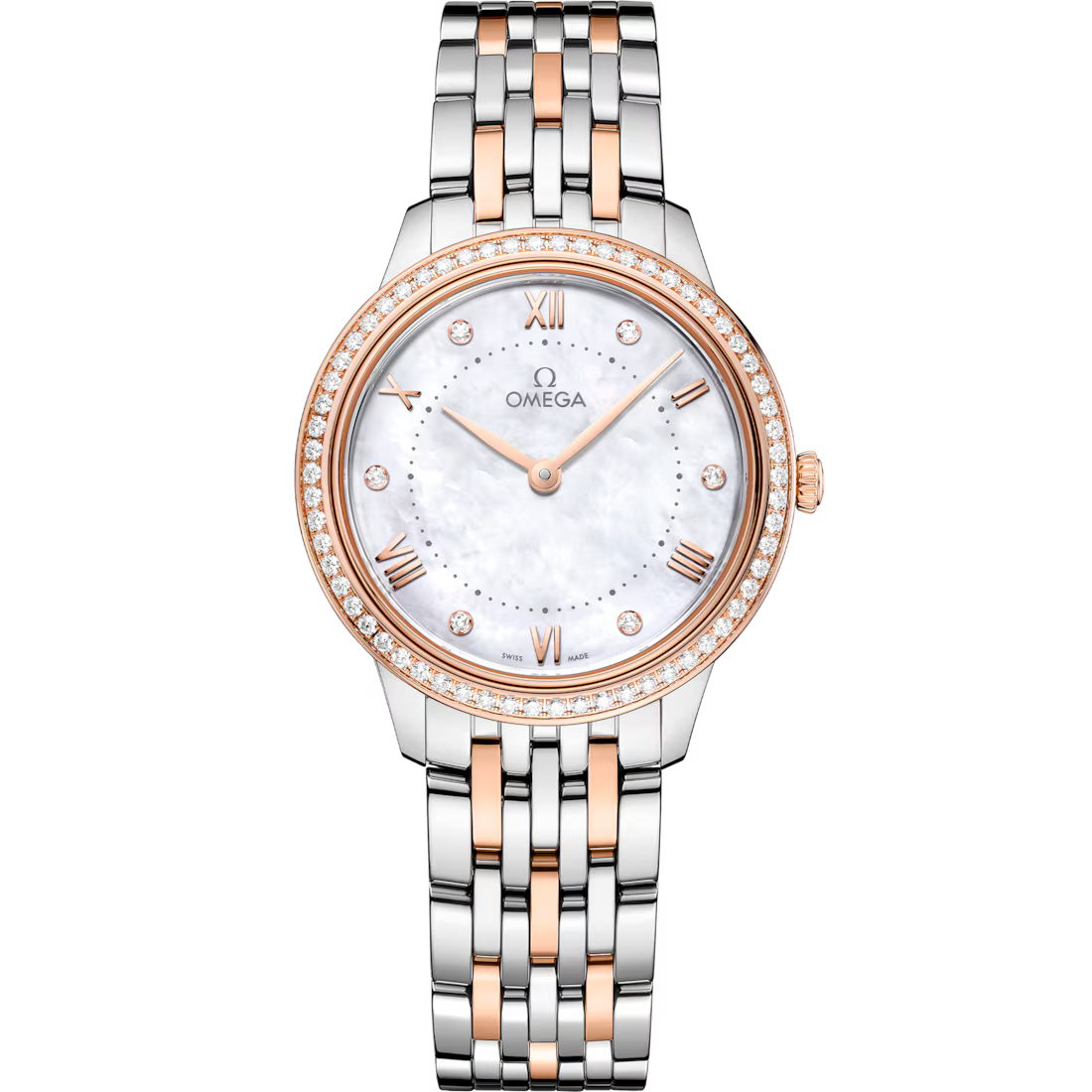 Omega De Ville Prestige, Stainless Steel, 18k Sedna�?Gold and Diamond-set, 30mm Quartz 434.25.30.60.55.001
