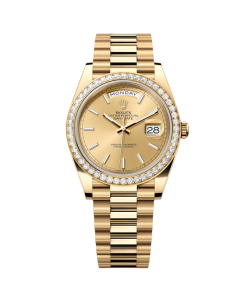 Rolex Day-Date 40mm Champaign Dial and Diamond Bezel Yellow Gold President Bracelet 228348RBR-0008