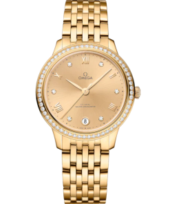 Omega De Ville Prestige 34mm Yellow Dial with Diamonds 18k Yellow Gold Bracelet 434.55.34.20.58.001