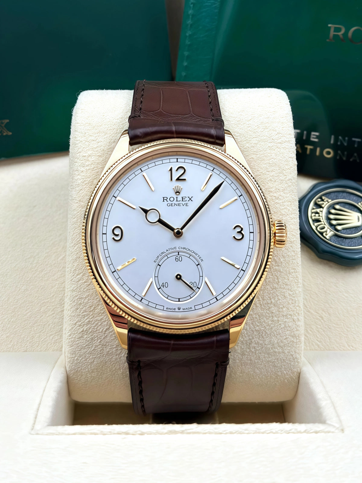 Rolex 1908 Yellow Gold White Dial Brown Alligator Strap - 52508-0006 - Image 7
