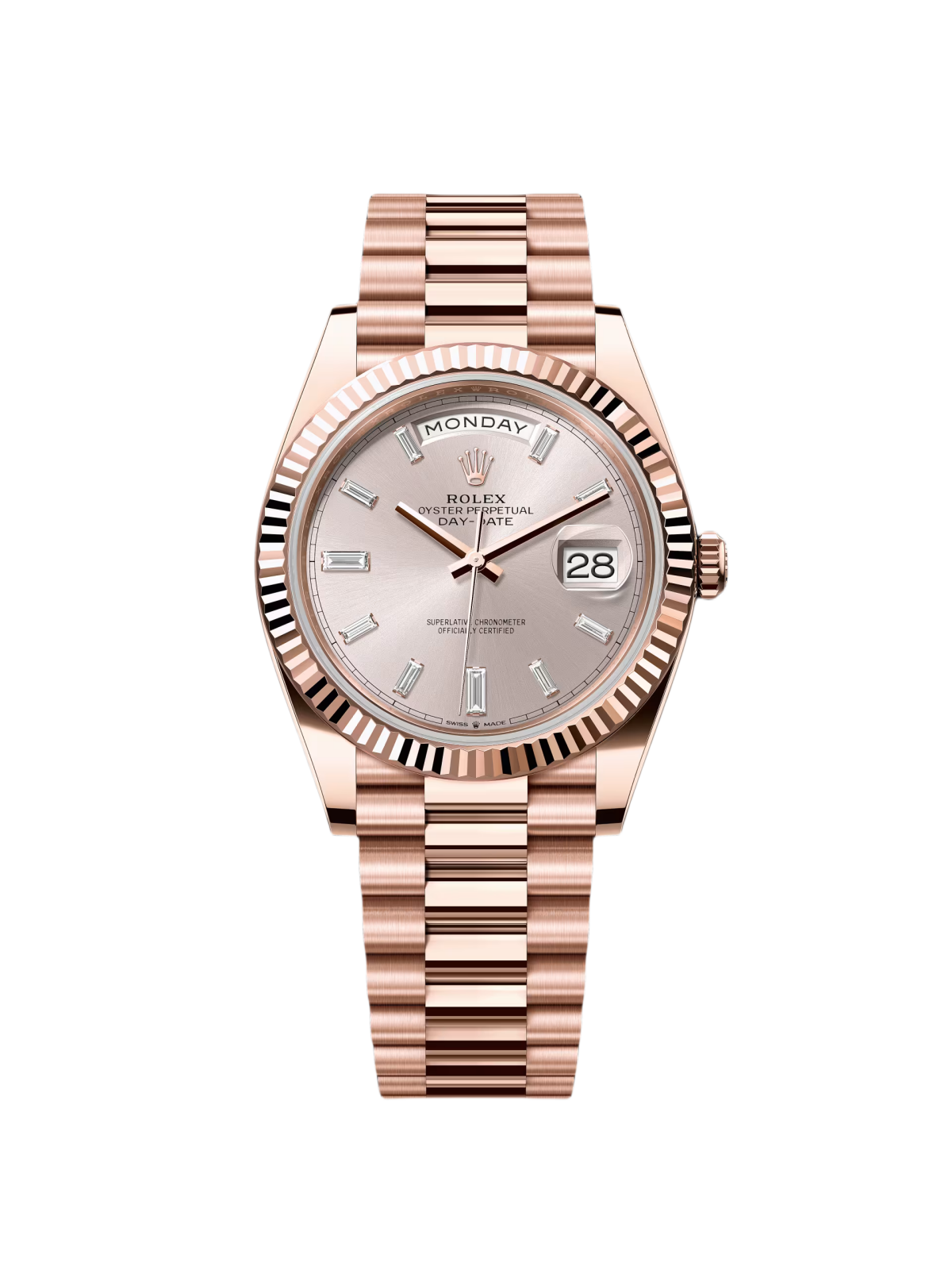 Rolex Day-Date President 40mm Everose Gold Sundust Diamond Baguette Dial - 228235