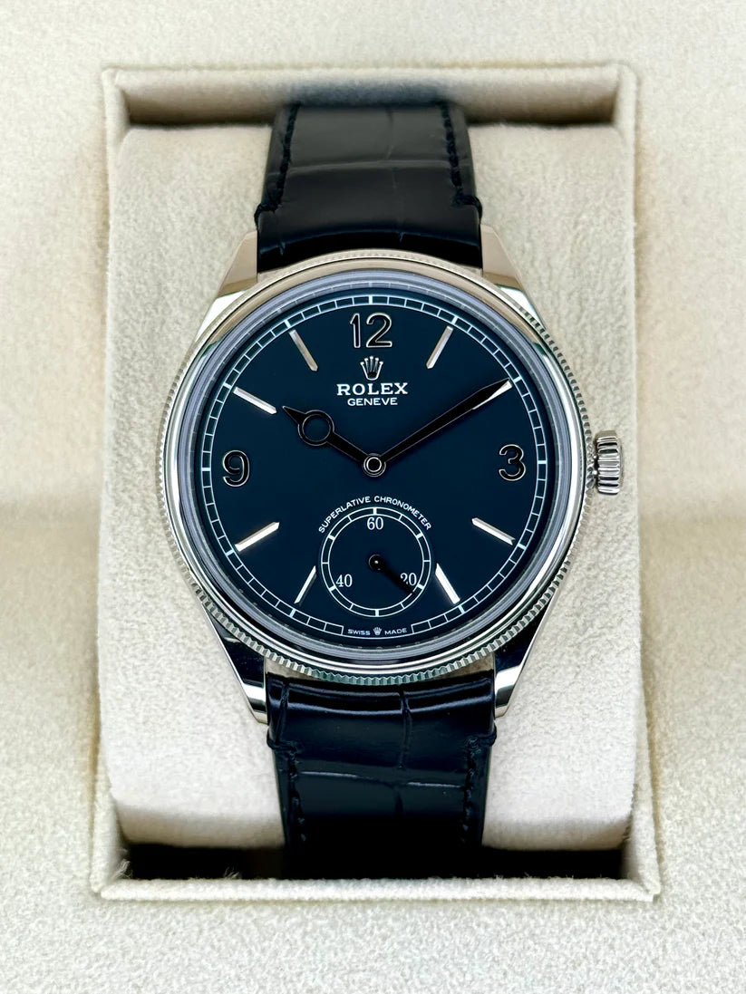 Rolex 1908 White Gold Black Dial Black Alligator Strap - 52509-0002 - Image 6