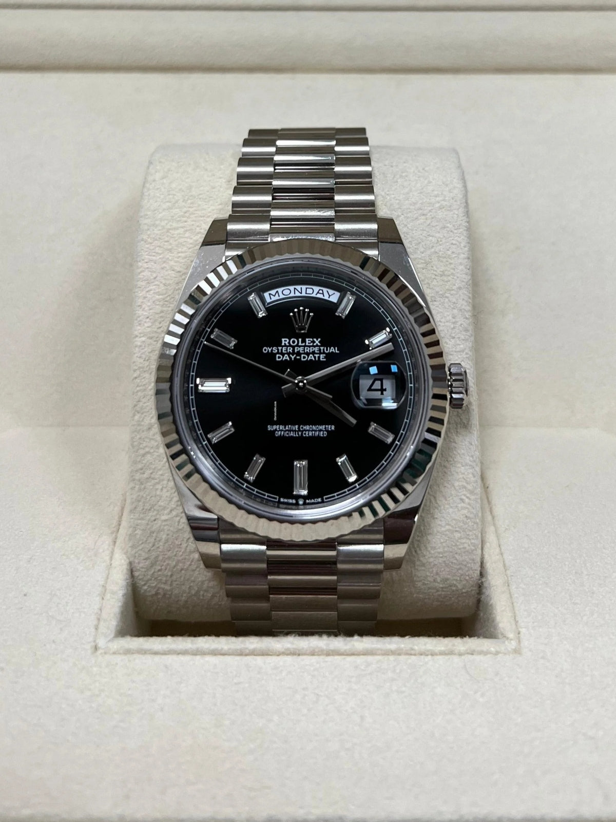 Rolex Day-Date President 40mm White Gold Black Diamond Baguette Dial - 228239 - Image 2