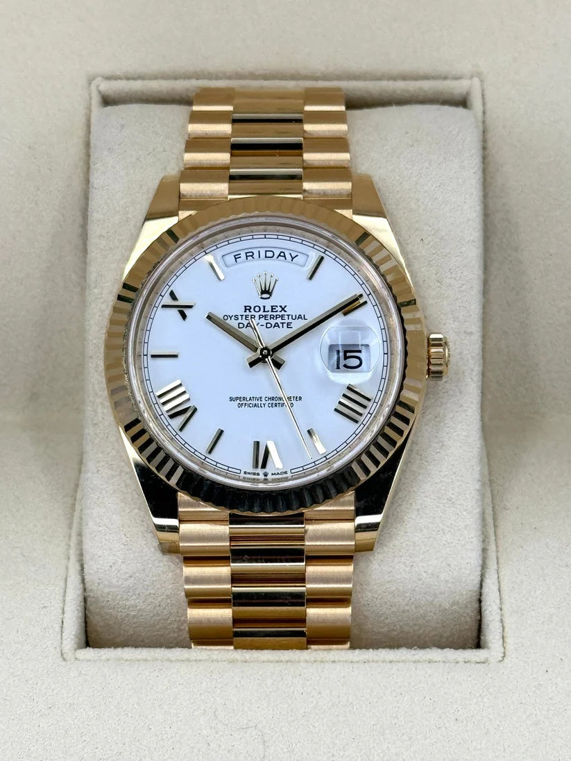 Rolex Day-Date President 40mm Yellow Gold White Roman Dial - 228238 - Image 3