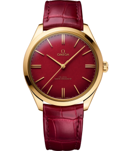 Omega De Ville Trésor 40mm Red Dial 18k Yellow Gold Strap 435.53.40.21.11.001