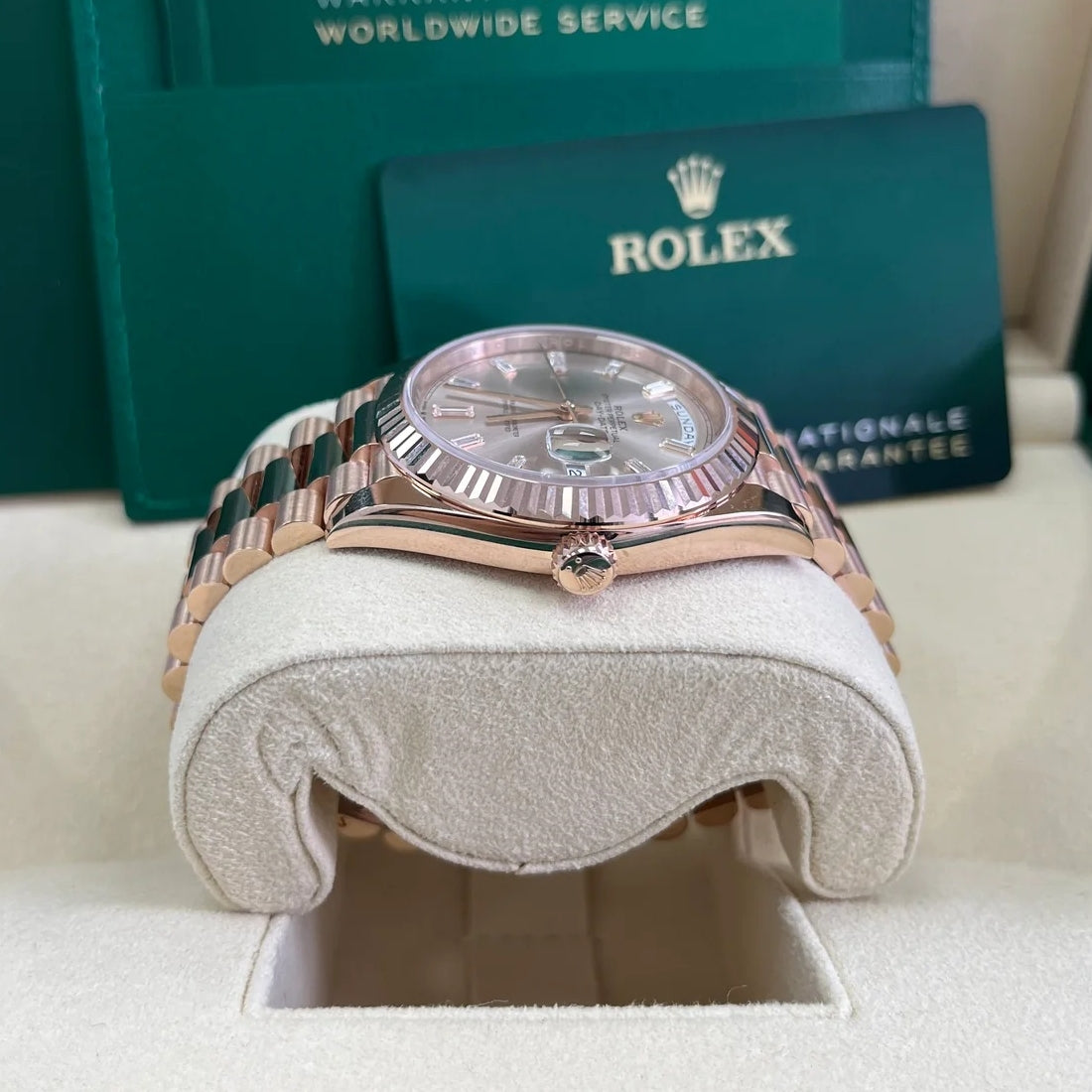 Rolex Day-Date President 40mm Everose Gold Sundust Diamond Baguette Dial - 228235 - Image 6