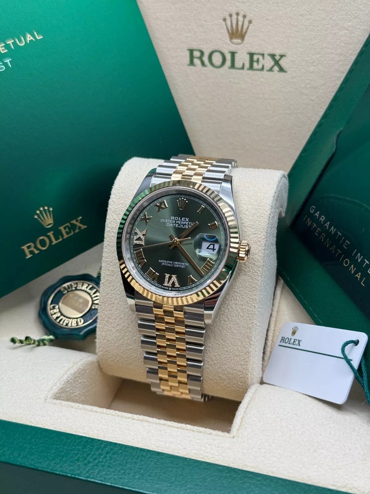 Rolex Datejust 36mm 126233 Olive-green Roman Diamond Dial Two-Tone Jubilee Bracelet - Image 4