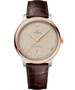 Omega De Ville Prestige 40mm Linen Dial with Diamonds Stainless Steel and Sedna�?18k Rose Gold Strap 434.23.40.20.59.001
