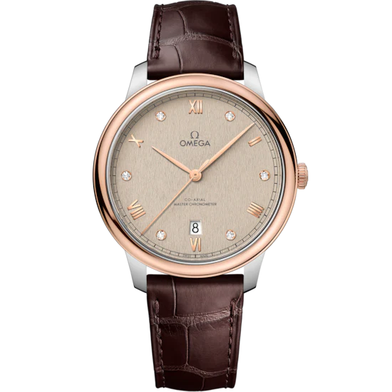 Omega De Ville Prestige 40mm Linen Dial with Diamonds Stainless Steel and Sedna�?18k Rose Gold Strap 434.23.40.20.59.001