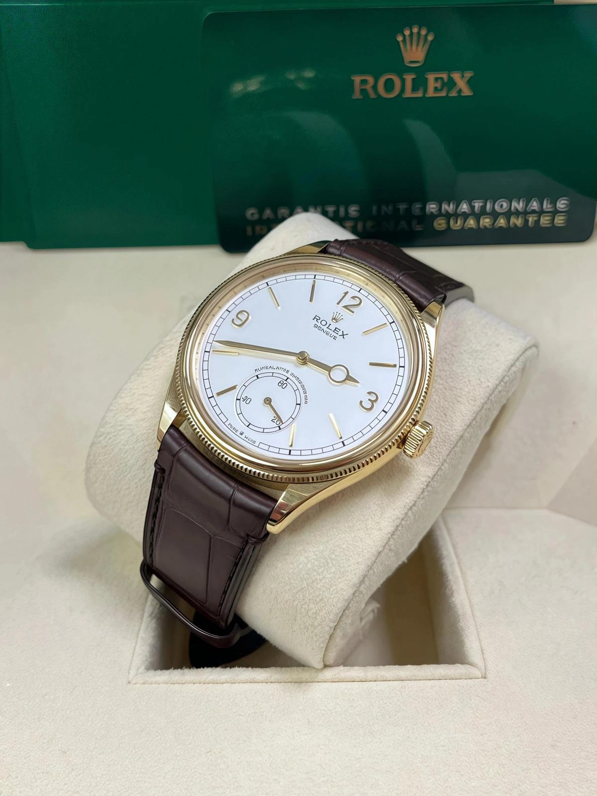 Rolex 1908 Yellow Gold White Dial Brown Alligator Strap - 52508-0006 - Image 8
