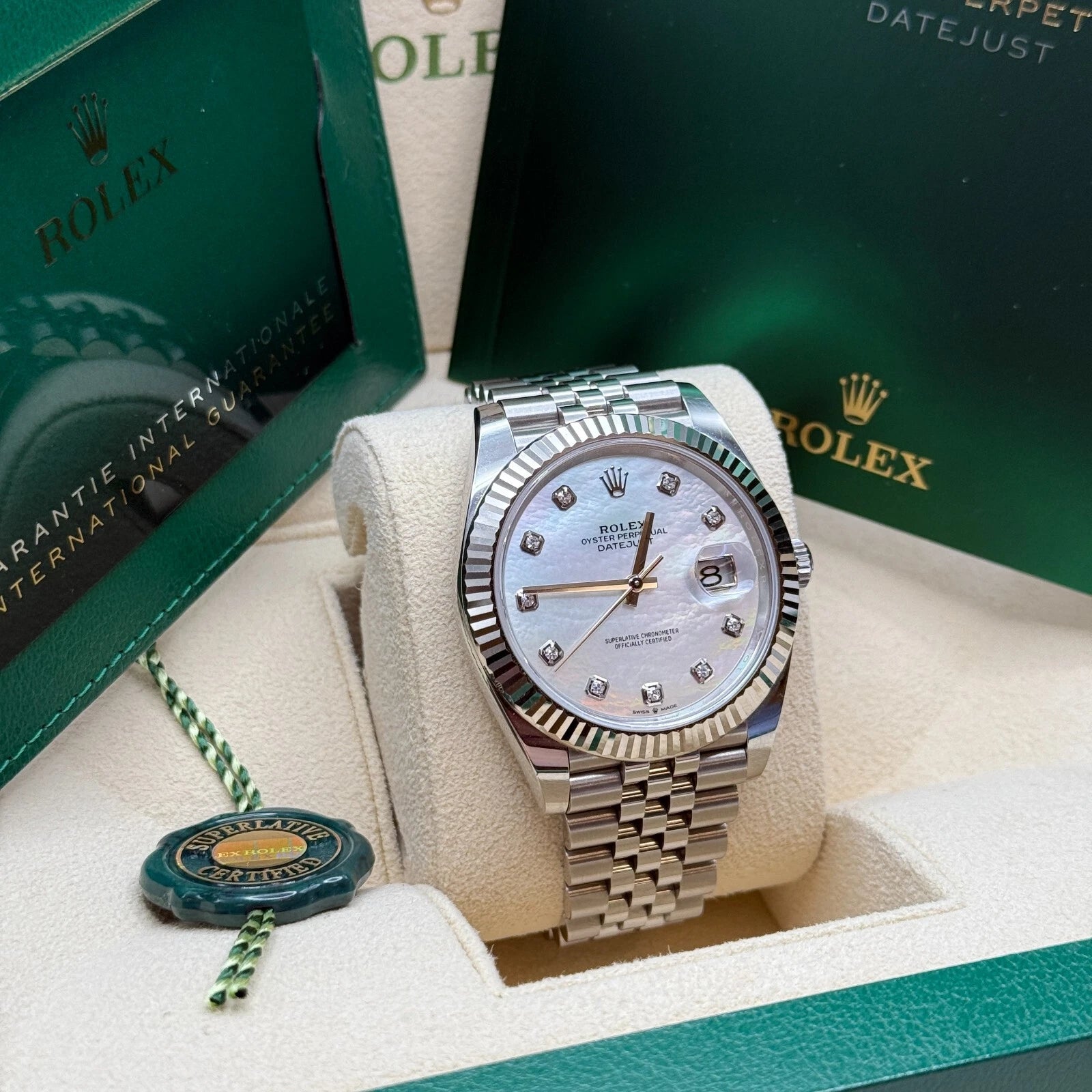 Rolex Datejust 41 Mother of Pearl Diamond Stainless Steel Fluted Oyster - 126334 - Image 9
