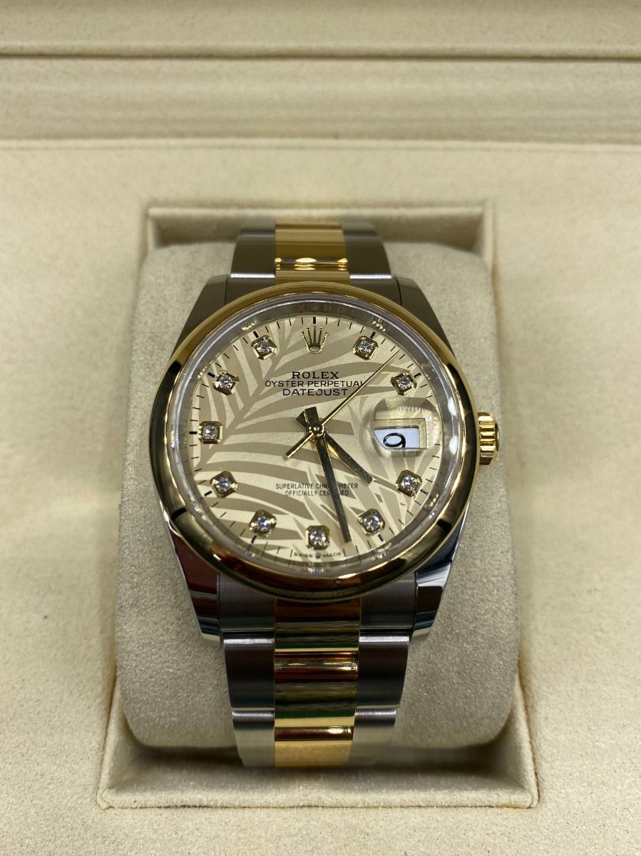 Rolex Datejust 36mm 126203 Golden Palm Dial Domed Bezel Oyster Bracelet - Image 17