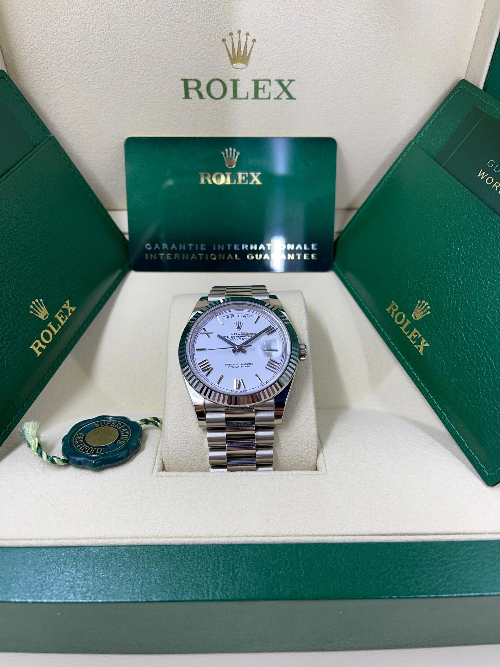 Rolex Day-Date President 40mm White Gold White Roman Dial - 228239 - Image 8