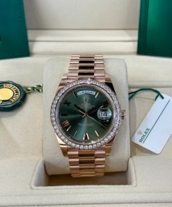 Alternative view of Rolex   President 40mm Everose Gold Olive Green Roman Dial Diamond Bezel - 228345RBR