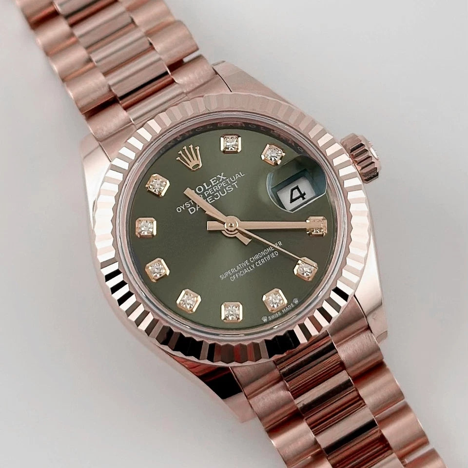 Rolex Lady-Datejust 28mm 279175 Green Diamond-Set Dial President Everose Gold - Image 5