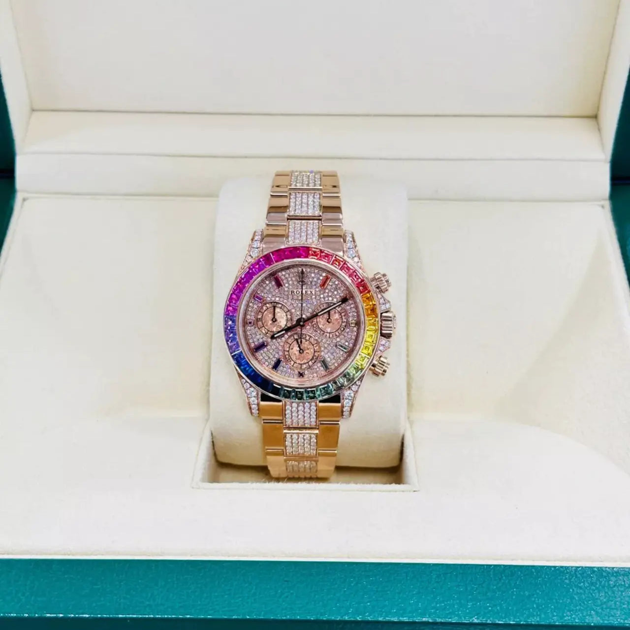 Diamond Rolex Cosmograph Daytona 116505 Custom Rainbow Diamond 18K Rose Gold 40mm - Image 8