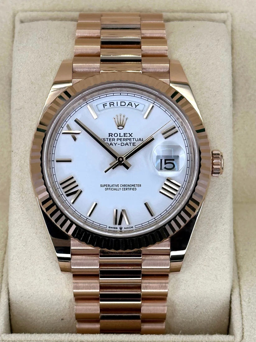 Rolex Day-Date President 40mm Everose Gold White Roman Dial - 228235 - Image 2