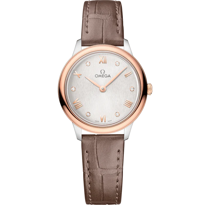 Omega De Ville Prestige 27.5 mm Silver Dial with Diamonds Stainless Steel and Sedna�?18k Rose Gold Strap 434.23.28.60.52.001