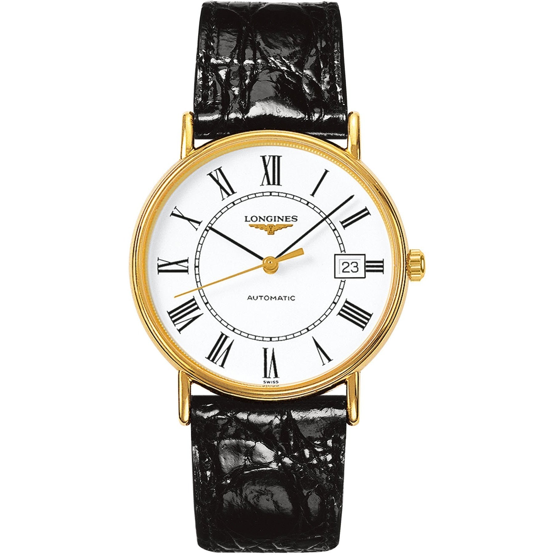Longines Men's L4.921.2.11.2 Presence Black Leather Watch