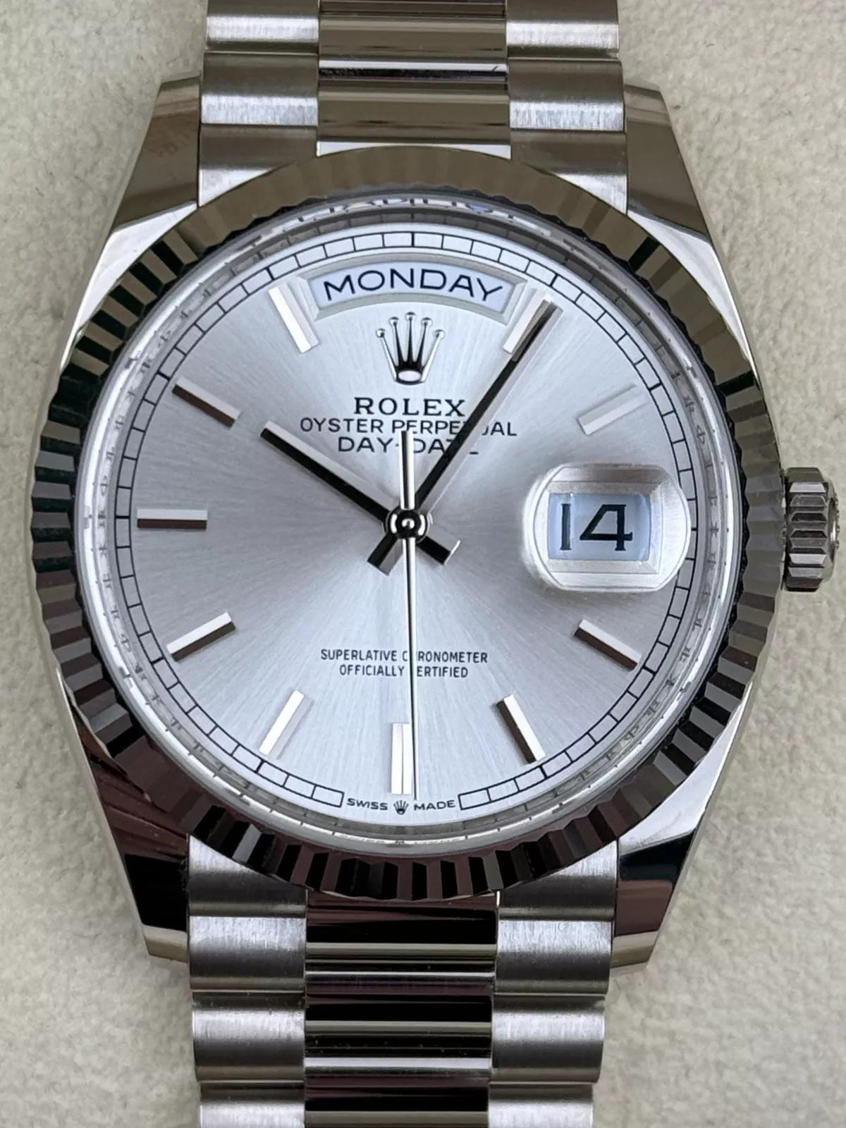 Rolex Day-Date President 40mm White Gold Silver Diamond Baguette Dial - 228239 - Image 5