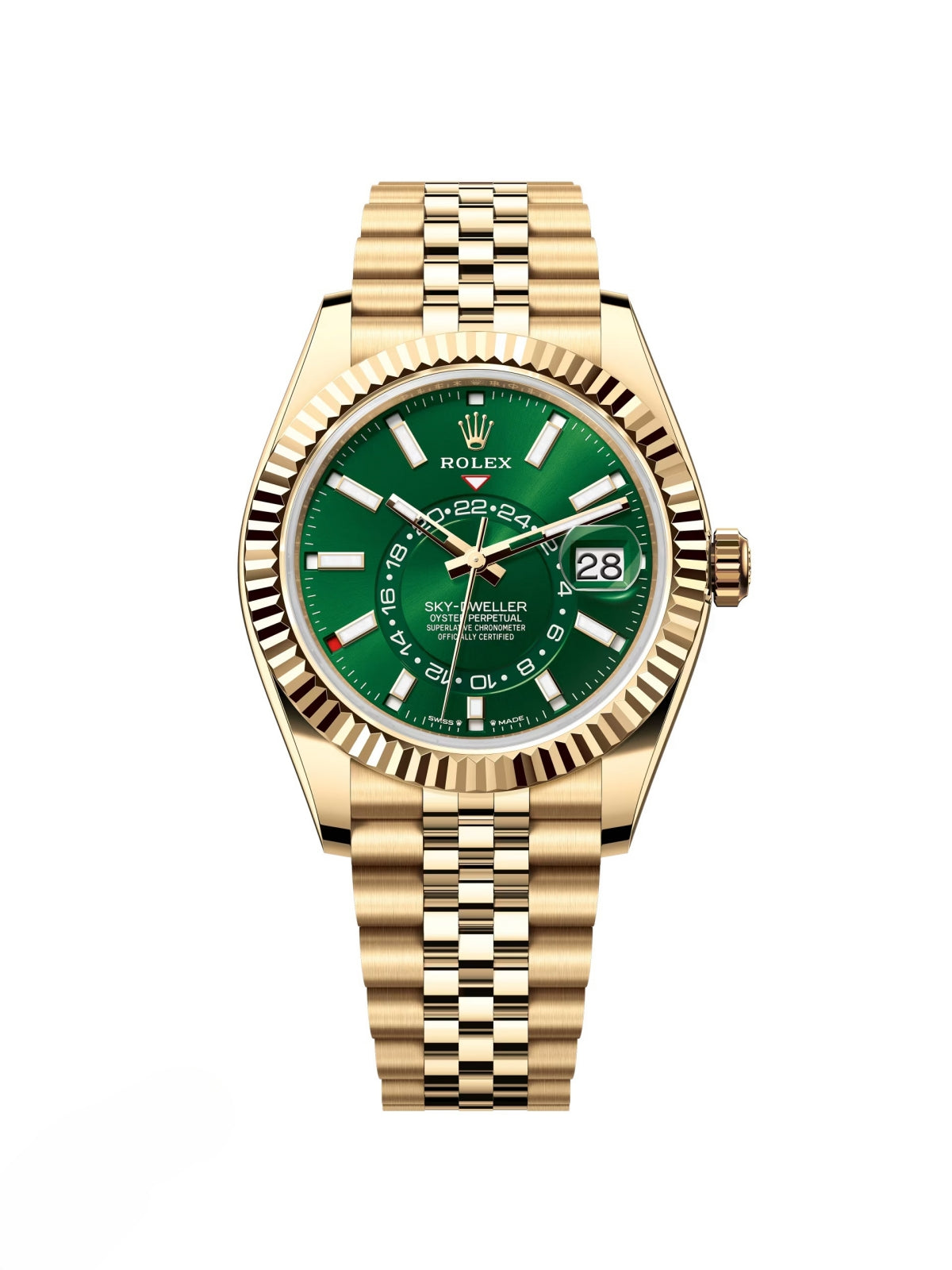 Rolex Sky-Dweller 42mm 336938-0008 Yellow Gold Bright Green Dial Jubilee