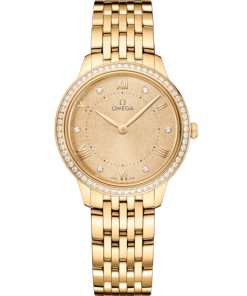 Omega De Ville Prestige 30mm Yellow Dial with Diamonds 18k Yellow Gold Bracelet 434.55.30.60.58.001