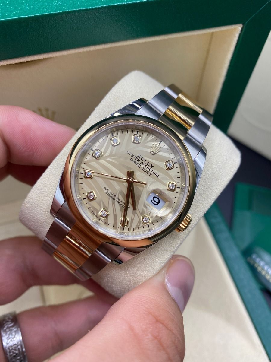 Rolex Datejust 36mm 126203 Golden Palm Dial Domed Bezel Oyster Bracelet - Image 9