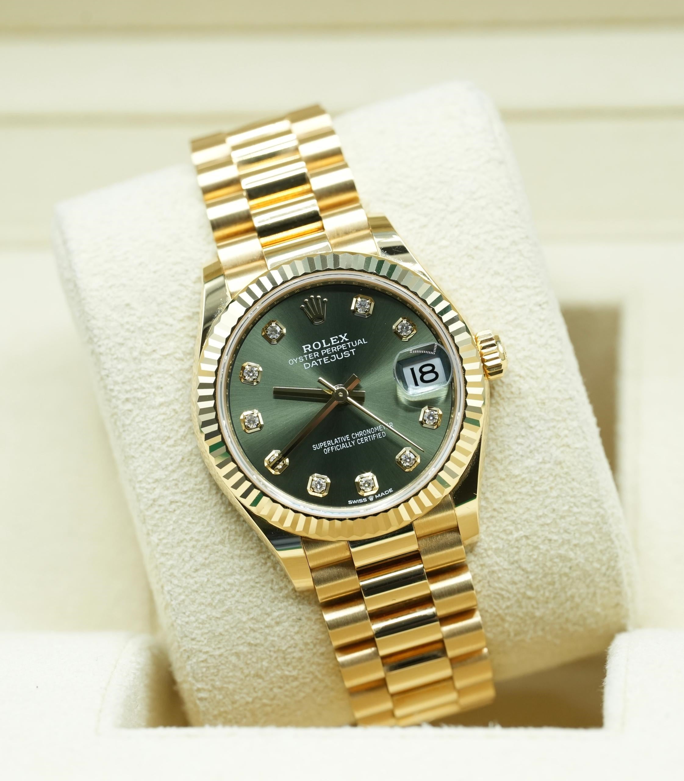 Rolex Datejust m278278-0011 Olive Green 31mm Dial President Bracelet Watch - Image 4