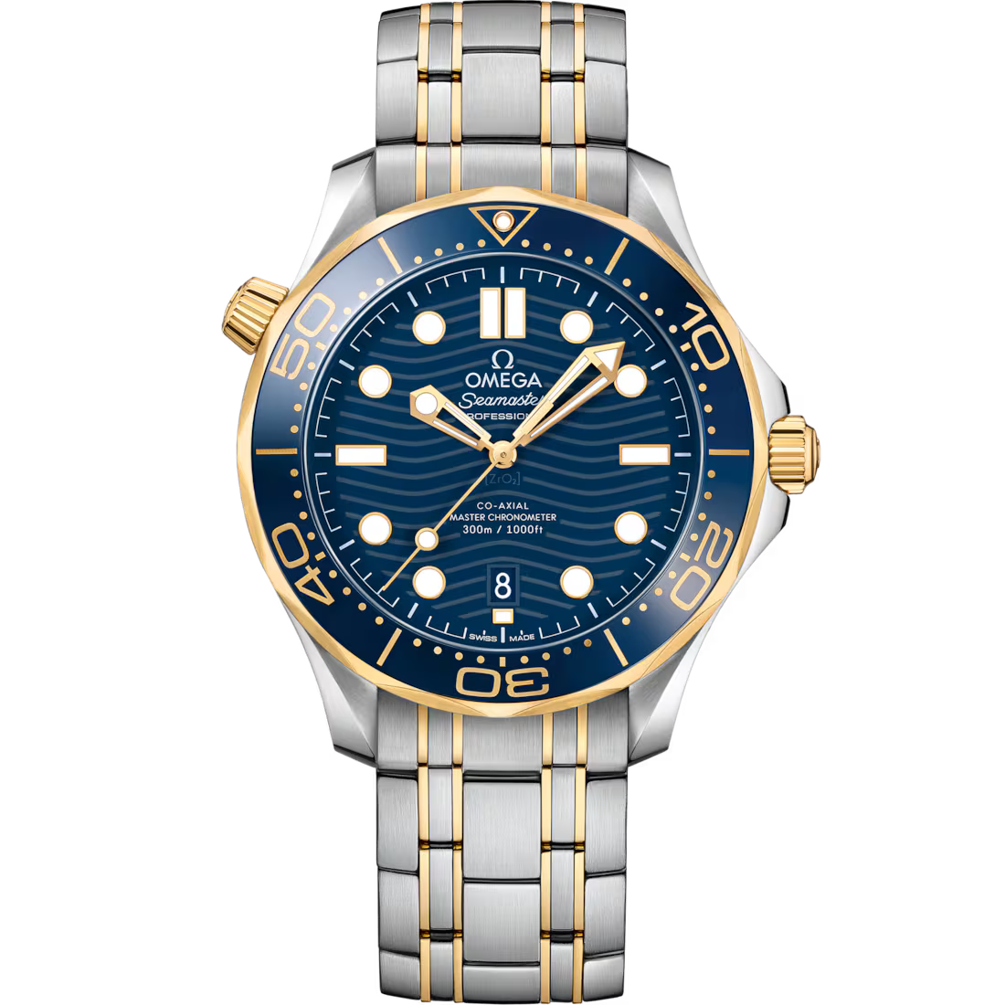 Omega Seamaster Diver 300M 42mm Blue Dial Stainless Steel 18k Yellow Gold Bracelet 210.20.42.20.03.001