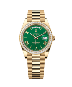 Rolex Day-Date President 40mm Yellow Gold Green Roman Dial Diamond Bezel - 228348rbr