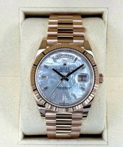 Alternative view of Rolex Day-Date President 40mm Everose Gold Mother of Pearl Diamond Baguette Dial - 228235