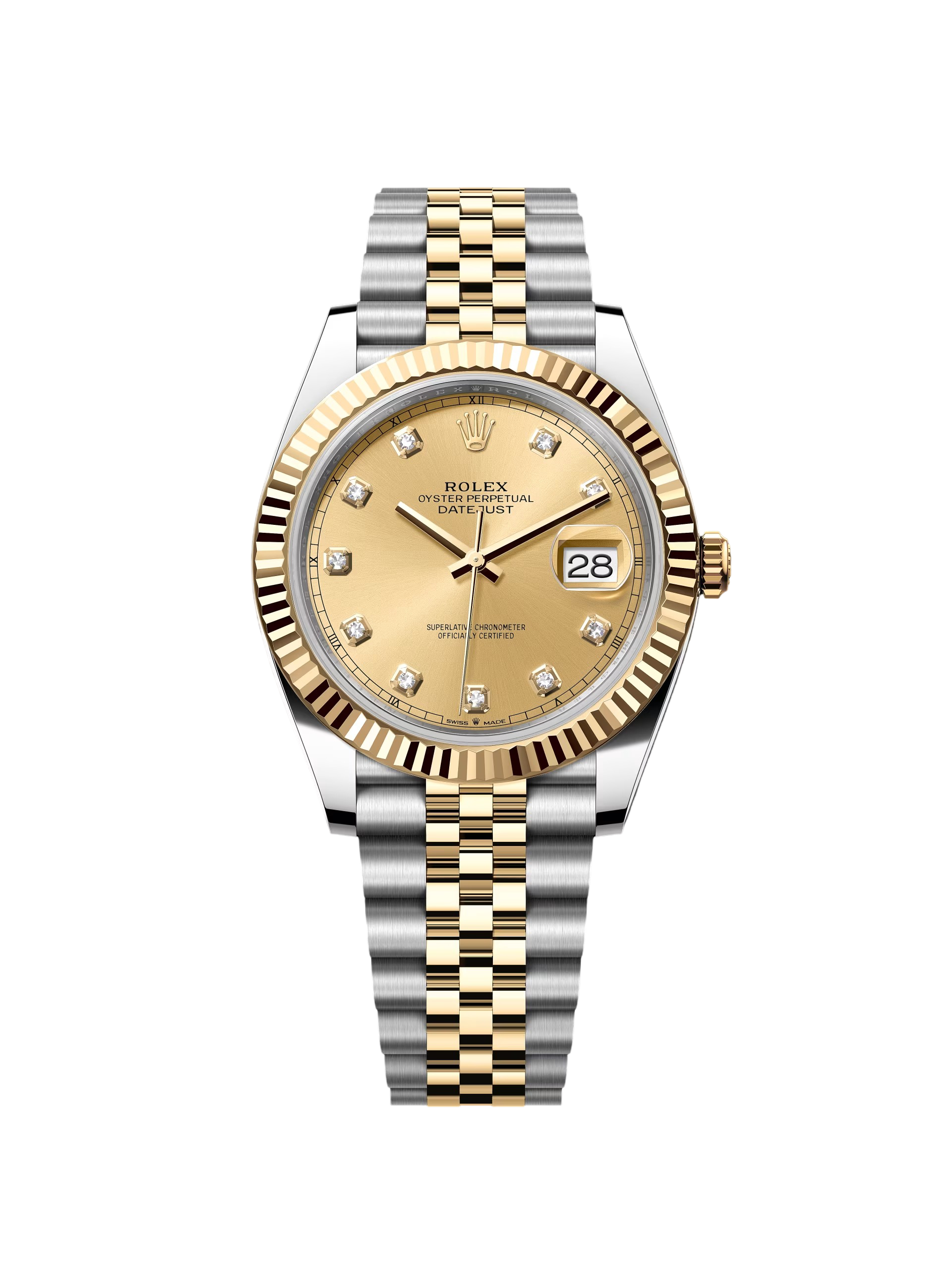 Rolex Datejust 41mm Two-Tone Yellow Gold Fluted Bezel Champagne Diamond Dial Oyster - 126333 - Image 2