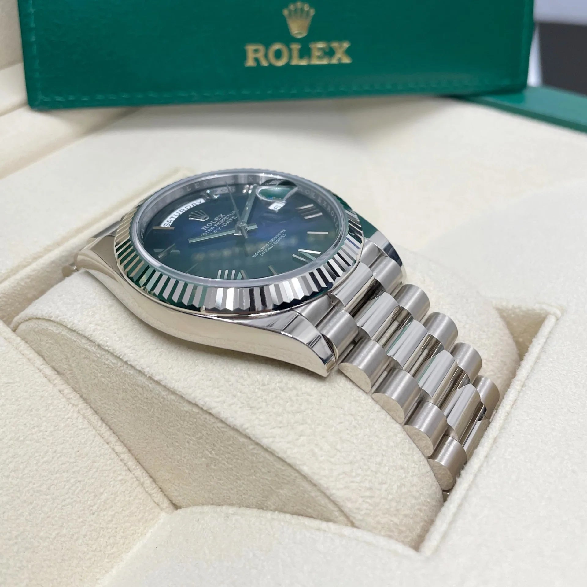Rolex Day-Date President 40mm White Gold Blue Roman Ombre Dial - 228239 - Image 10